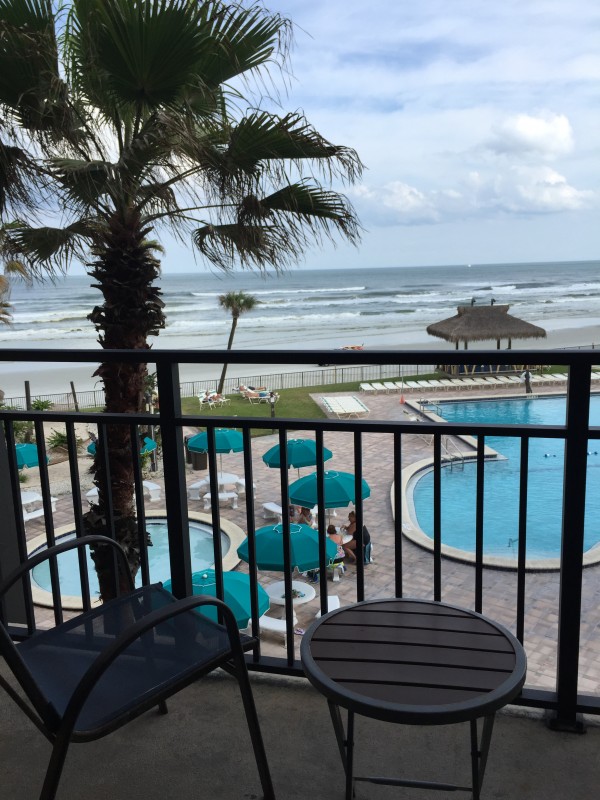 view of pool from balcony at hawaiian inn in Daytona Beach