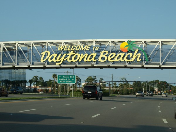Welcome to Dayton Beach sign over highway