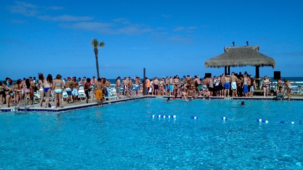 spring break crowd by the pool at Hawaiian Inn in Daytona Beach